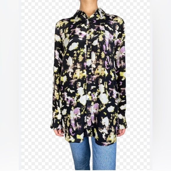 Watercolor Silk Boyfriend Shirt in Summer Plum from Banana Republic size small - Picture 12 of 14